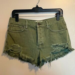 Free People Green 'Loving Good Vibrations' Denim Distressed Shorts